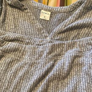 Soma Gray Ribbed V-Neck Loungewear Top